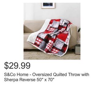 Costco S&co home - oversized quilted throw with sherpa reverse 50 x 70 offer