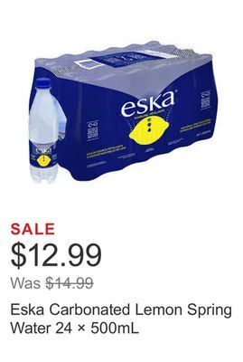Costco Eska carbonated lemon spring water 24 × 500ml offer