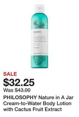 Sephora Nature in a jar cream-to-water body lotion with cactus fruit extract offer