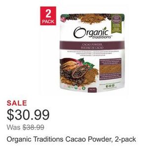 Costco Organic traditions cacao powder, 2-pack offer