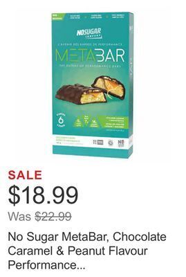 Costco No sugar metabar, chocolate caramel & peanut flavour performance bars, 12 × 40 g offer