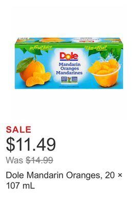 Costco Dole mandarin oranges, 20 × 107 ml offer