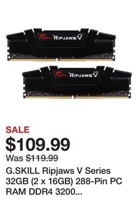Newegg G.skill ripjaws v series 32gb (2 x 16gb) 288-pin pc ram ddr4 3200 (pc4 25600) desktop memory model f4-3200c16d-32gvk offer