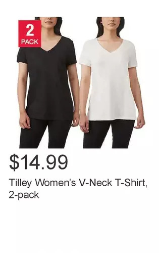 Costco Tilley women’s v-neck t-shirt, 2-pack offer