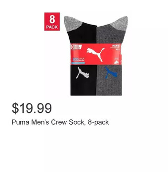 Costco Puma men’s crew sock, 8-pack offer