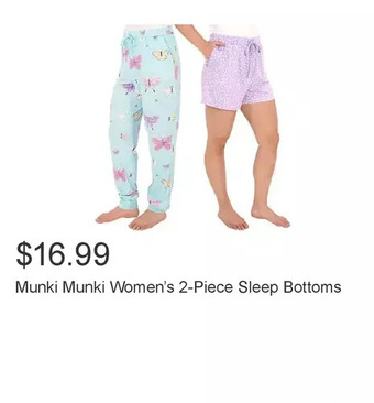 Costco Munki munki women’s 2-piece sleep bottoms offer