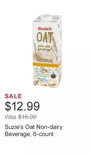 Costco Suzie’s oat non-dairy beverage, 6-count offer