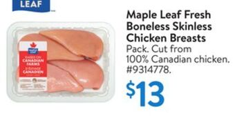 Walmart Maple leaf fresh boneless skinless chicken breasts offer