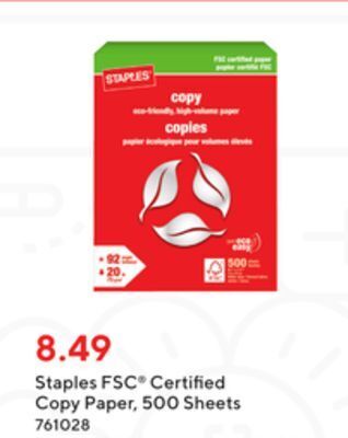 Staples Staples fsc® certified copy paper, 500 sheets offer
