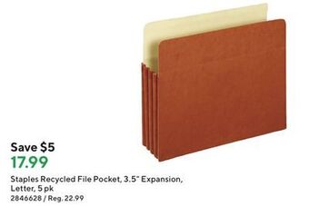 Staples Staples recycled file pocket, 3.5 expansion letter, 5 pk offer