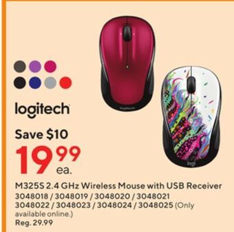 Staples Logitech m3255 2.4 ghz wireless mouse with usb receiver offer