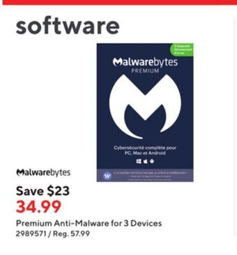 Staples Malwarebytes premium anti-malware for 3 devices offer