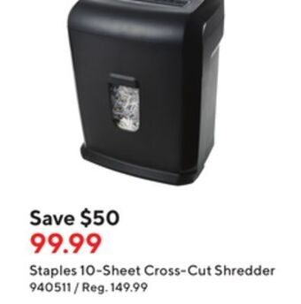 Staples Staples 10-sheet cross-cut shredder offer