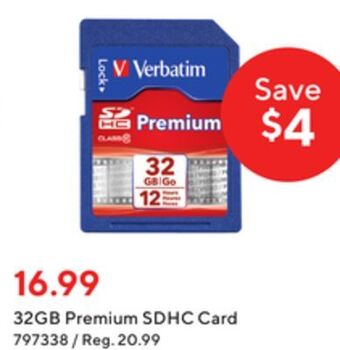 Staples Verbatim 32gb premium sdhc card offer