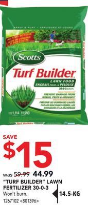 Lowe's Scotts turf builder lawn fertilizer 30-0-3 offer