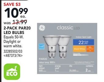 Lowe's Ge 2-pack par20 led bulbs offer
