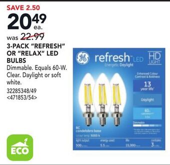 Lowe's Ge 3-pack refresh or relax led bulbs offer