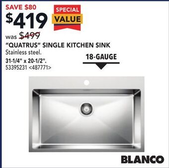 Lowe's Blanco quatrus single kitchen sink, 31-1/4 x 20-1/2 offer