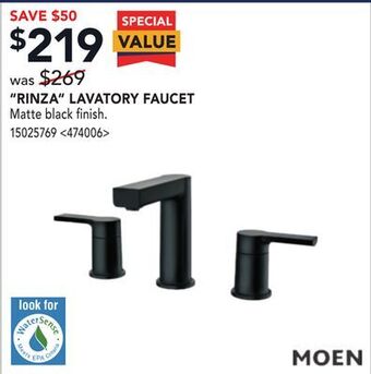 Lowe's Moen rinza lavatory faucet offer