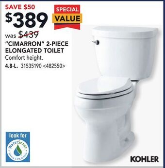 Lowe's Kohler cimarron 2-piece elongated toilet offer