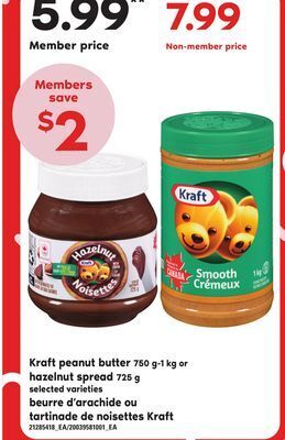 Independent Grocer Kraft peanut butter, 750 g-1 kg or hazelnut spread, 725 g offer