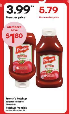 Independent Grocer French's ketchup, 750 ml-1 l offer