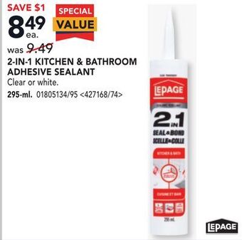 Lowe's Lepage 2-in-1 kitchen & bathroom adhesive sealant offer