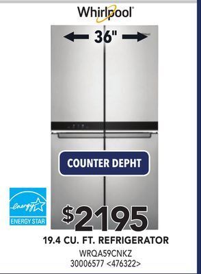 Lowe's Whirlpool 19.4 cu. ft. refrigerator 36 offer