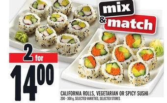 Metro California rolls, vegetarian or spicy sushi offer