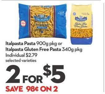 Longo's Italpasta pasta 900g pkg or italpasta gluten free pasta 340g pkg offer