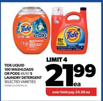 Real Canadian Superstore Tide liquid 100 washloads or pods, 48/61's laundry detergent offer