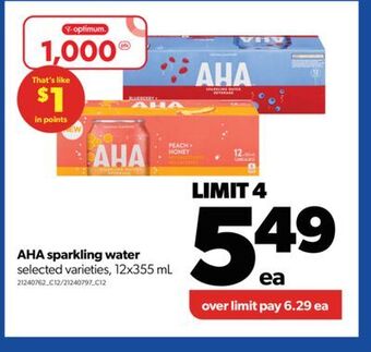 Real Canadian Superstore Aha sparkling water, 12x355 ml offer