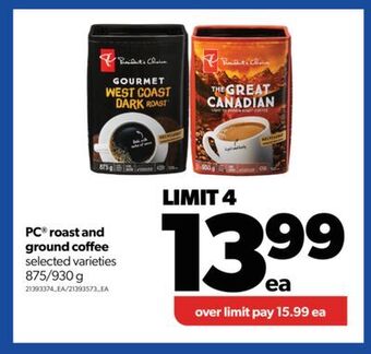 Real Canadian Superstore Pc® roast and ground coffee, 875/930 g offer