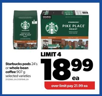 Real Canadian Superstore Starbucks pods, 24's or whole bean coffee, 907 g offer