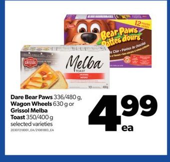 Real Canadian Superstore Dare bear paws, 336/480 g, wagon wheels, 630 g or grissol melba toast ,350/400 g offer
