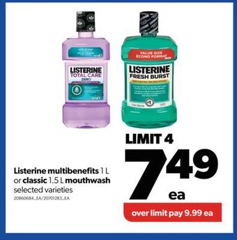Real Canadian Superstore Listerine multibenefits, 1 l or classic, 1.5 l mouthwash offer