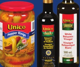 Loblaws Unico balsamic & white balsamic vinegar 500 ml or unico hot pepper rings 750 ml offer