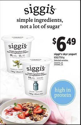 Loblaws Siggi's skyr yogurt, 650/750 g offer