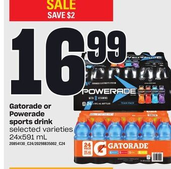 Loblaws Gatorade or powerade sports drink, 24x591 ml offer