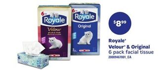 Loblaws Royale velour & original 6 pack facial tissue offer