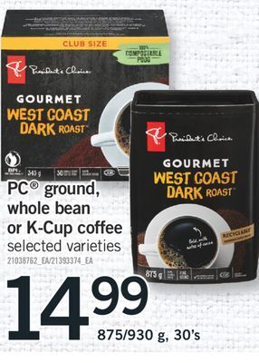 Fortinos Pc® ground, whole bean or k-cup coffee offer