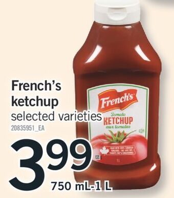 Fortinos French's ketchup, 750 ml-1 l offer