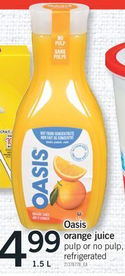 Fortinos Oasis orange juice, 1.5 l offer