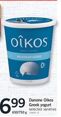 Fortinos Danone oikos greek yogurt, 650/750 g offer