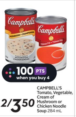 Sobeys Campbell's tomato, vegetable, cream of mushroom or chicken noodle soup offer