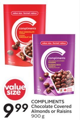 Sobeys Compliments chocolate covered almonds or raisins offer