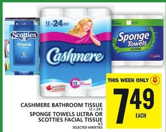 Food Basics Cashmere bathroom tissue or sponge towels ultra or scotties facial tissue offer