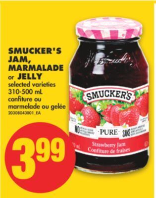 No Frills Smucker's jam, marmalade or jelly, 310-500 ml offer