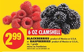 No Frills Blackberries or raspberries, 6 oz clamshell offer