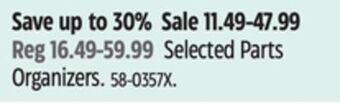 Canadian Tire Mastercraft selected parts organizers offer